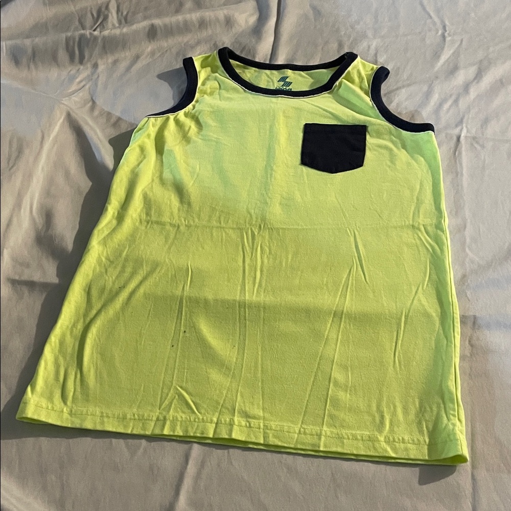 Kids Neon Yellow Tank Top with Black Trim and Pocket